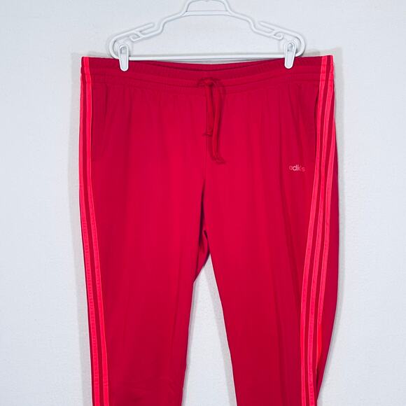 Adidas Jogger Womens Plus 3X Pink Neon Pockets 3 Stripe Drawstring Athleisure - Picture 2 of 8